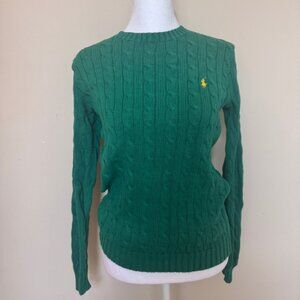 Kelly Green Cable-Knit Cotton Crewneck Sweater — Polo Ralph Lauren — Size Small